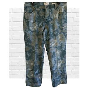 LOGO Lori Goldstein Tie Dye Boyfriend Jeans 14 Green Blue Watercolor Camouflage